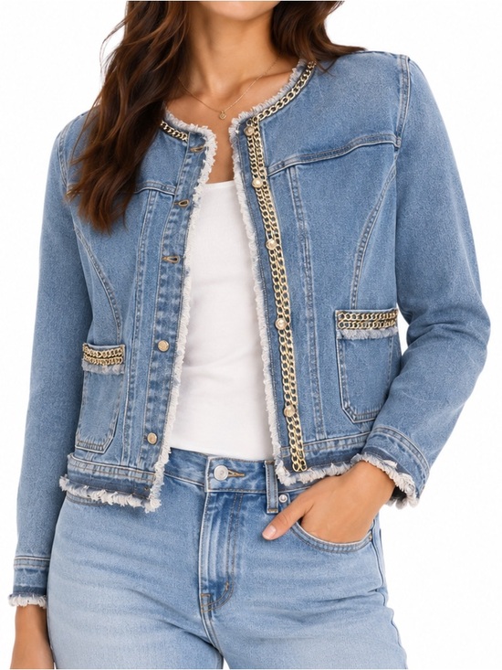 Chico's Jackets & Blazers - Chico's Light Blue Denim Jacket with Gold Chain Detail